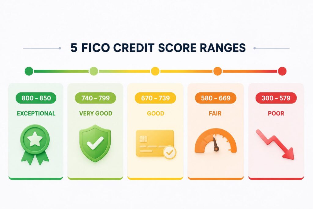 5 FICO credit score ranges explained: exceptional very good good fair and poor
