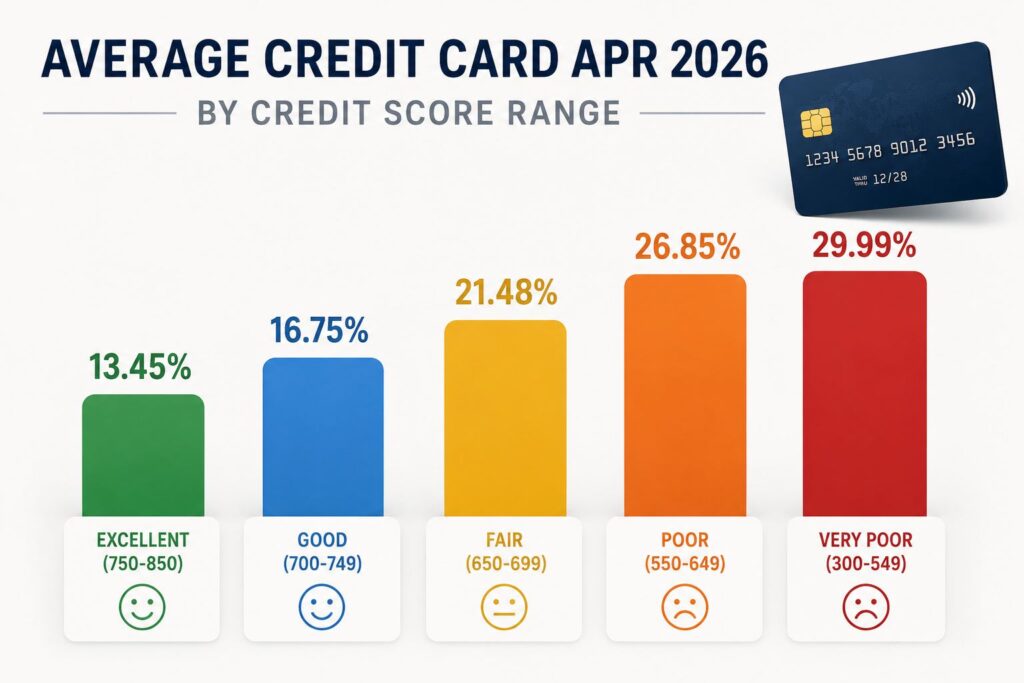Average credit card APR 2026 comparison chart by credit score range