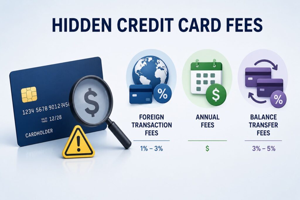 Hidden credit card fees including foreign transaction annual and balance transfer fees